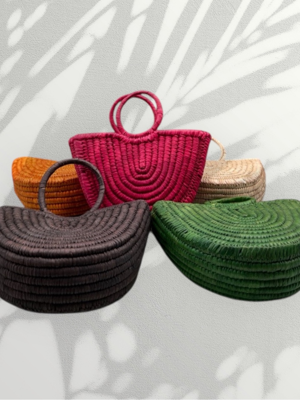 Handwoven Pink Raffia Tote Bag with Round Handles